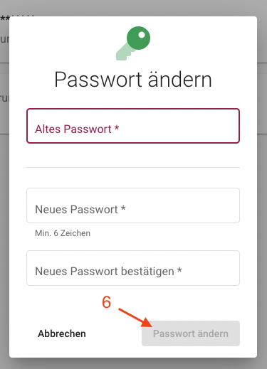 Das Formular zum Eingeben und Bestätigen eines neuen Passworts in flustron.