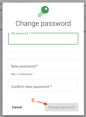 The form for entering and confirming a new password in flustron.