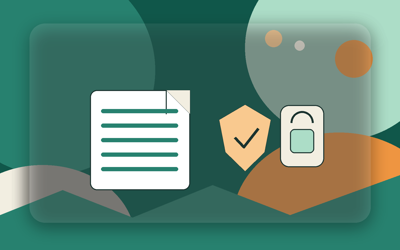 Editorial-Illustration mit Schild, Schloss und Aktenordnern als Symbol für Datenschutz im Hinweisgebersystem.