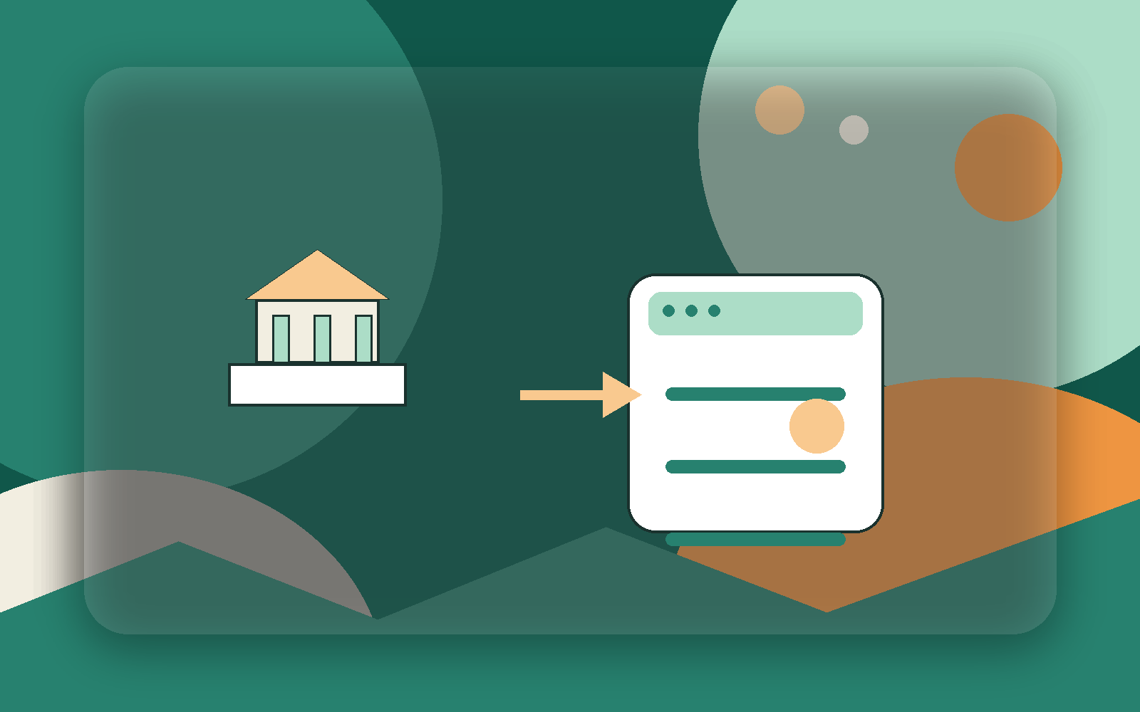 Editorial-Illustration mit Gemeindegebäude, öffentlichem Portal und mehreren Zielgruppen für ein Hinweisgebersystem im öffentlichen Sektor.