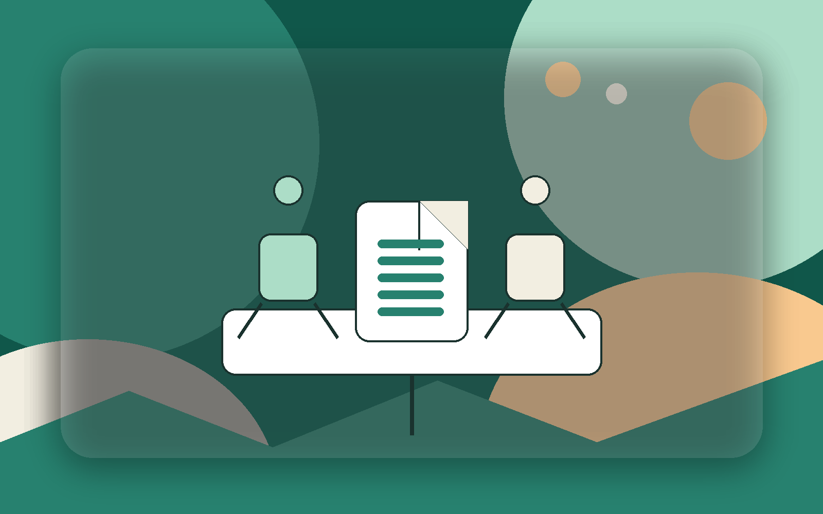 Editorial-Illustration mit Besprechungssituation und Dokument als Bild für Betriebsvereinbarung und Abstimmung.